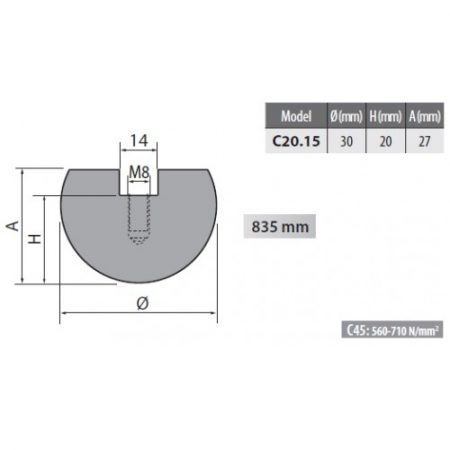 C20-15 Rolleri Radius Top Tool 15mm Radius