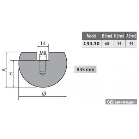 C34-30 Rolleri Radius Top Tool 30mm Radius