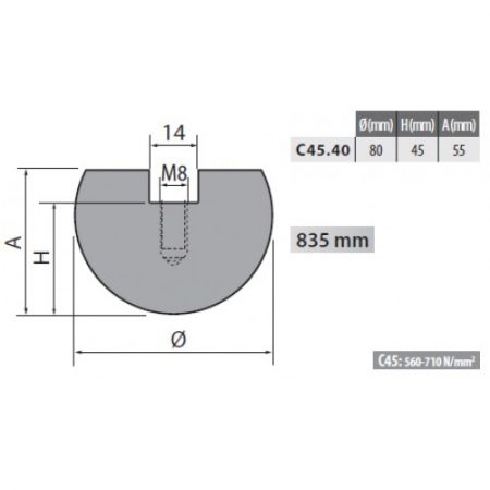 C45-40 Rolleri Radius Top Tool 40mm Radius