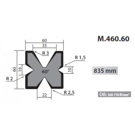 M460-60 Rolleri Multi Vee Die 60 Degree 10-16-22-35mm Vee 835mm Long