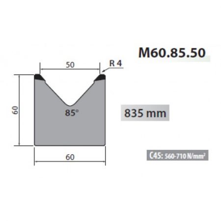 M60-85-50 Rolleri Single Vee Die 50mm Vee 85 Degree 60mm H