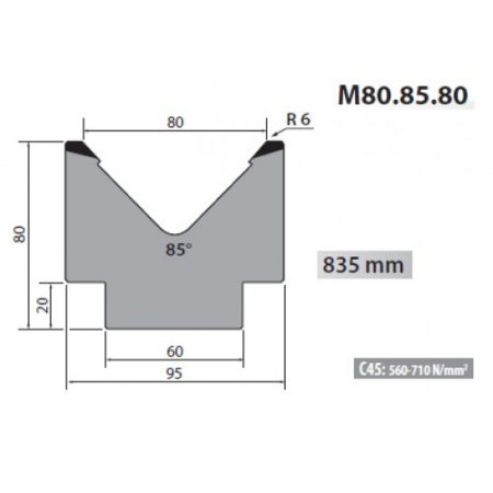 M80-85-80 Rolleri Single Vee Die 80mm Vee 85 Degree 80mm H