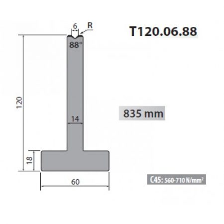 T120-06-88 Rolleri Single Vee Die 6mm Vee 88 Degree 120mm H