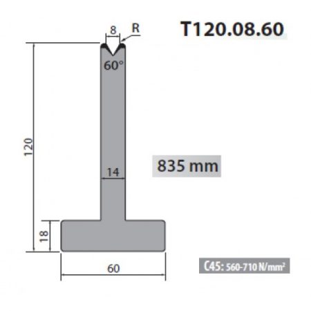 T120-08-60 Rolleri Single Vee Die 8mm Vee 60 Degree 120mm H