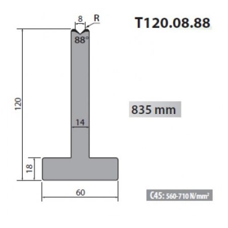 T120-08-88 Rolleri Single Vee Die 8mm Vee 88 Degree 120mm H