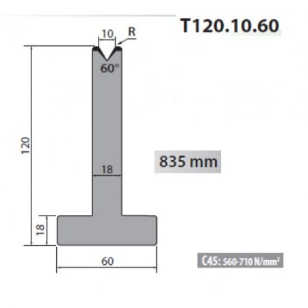 T120-10-60 Rolleri Single Vee Die 10mm Vee 60 Degree 120mm H