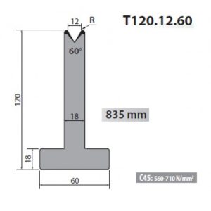 T120-12-60 Rolleri Single Vee Die 12mm Vee 60 Degree 120mm H