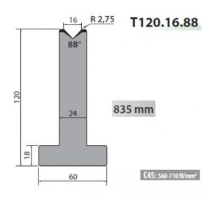 T120-16-88 Rolleri Single Vee Die 16mm Vee 88 Degree 120mm H