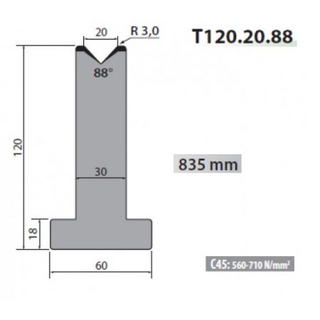 T120-20-88 Rolleri Single Vee Die 20mm Vee 88 Degree 120mm H