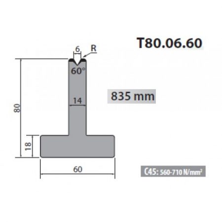 T80-06-60 Rolleri Single Vee Die 6mm Vee 60 Degree 80mm H