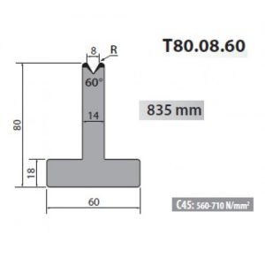 T80-08-60 Rolleri Single Vee Die 8mm Vee 60 Degree 80mm H