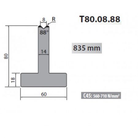 T80-08-88 Rolleri Single Vee Die 8mm Vee 88 Degree 80mm H