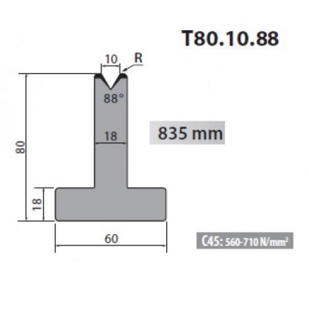 T80-10-88 Rolleri Single Vee Die 10mm Vee 88 Degree 80mm H