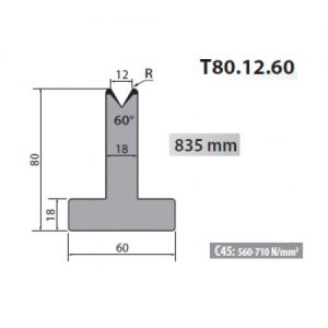 T80-12-60 Rolleri Single Vee Die 12mm Vee 60 Degree 80mm H