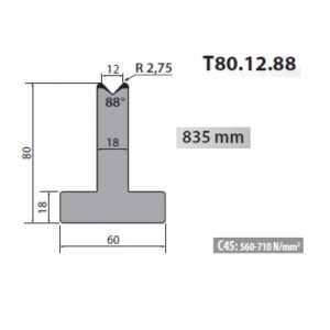 T80-12-88 Rolleri Single Vee Die 12mm Vee 88 Degree 80mm H