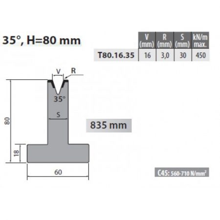 T80-16-35 Rolleri Single Vee Die 16mm Vee 35 Degree 80mm H