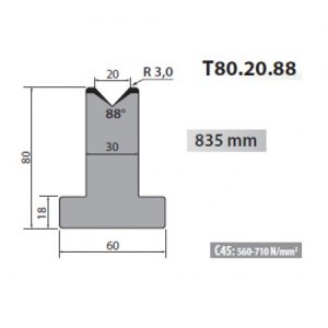 T80-20-88 Rolleri Single Vee Die 20mm Vee 88 Degree 80mm H