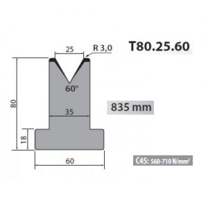 T80-25-60 Rolleri Single Vee Die 25mm Vee 60 Degree 80mm H