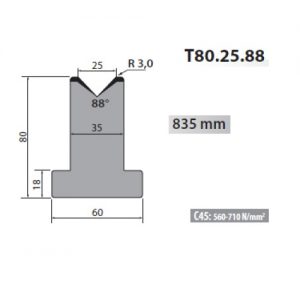T80-25-88 Rolleri Single Vee Die 25mm Vee 88 Degree 80mm H