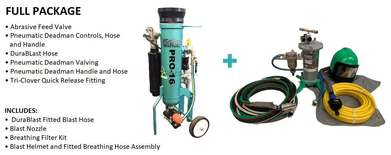 MultiBlast PRO16 Sandblasting Pot Full Package & Peerless PHP52 High Pressure Air Compressor System