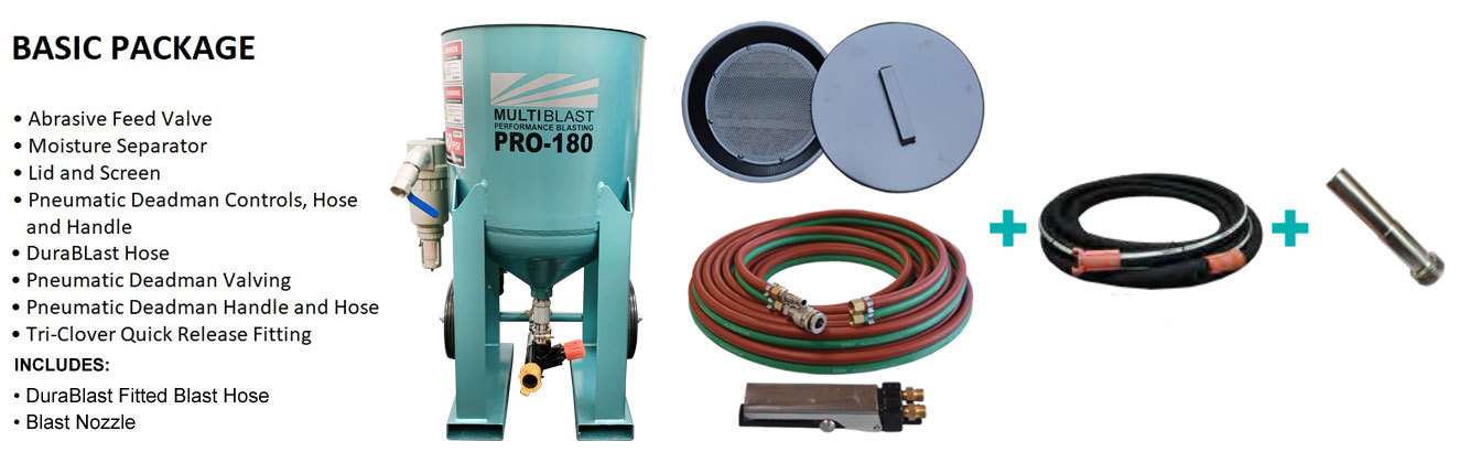Multiblast Pro180 80 Litre Blasting Pot Machine Basic Package B Features 2021
