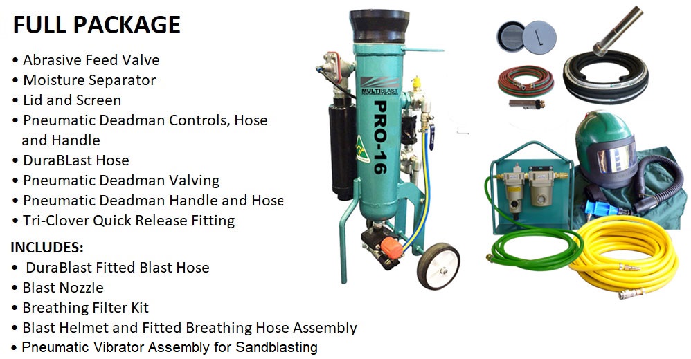 MultiBlast PRO16S – 7 Litre – Multi-Media Soda Blasting Pot Package