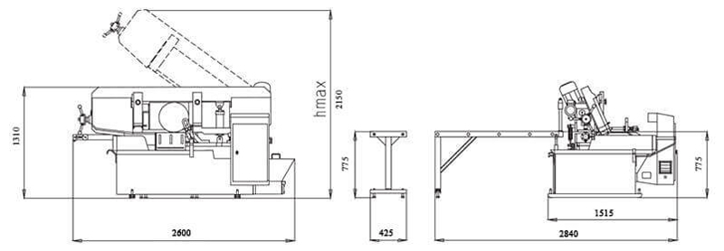 Brobo Par350m Fully Automatic Miter Bandsaw Machine Dimension