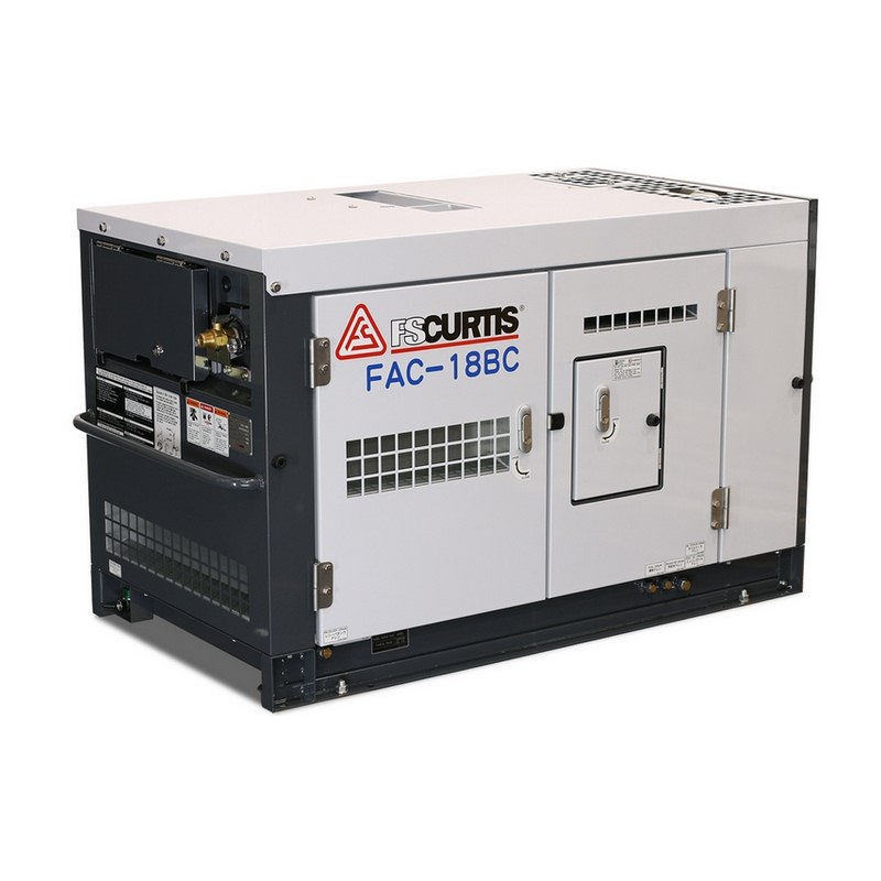 FS-Curtis FAC-18BC Diesel Rotary Screw Air Compressors Box Type – 7 bar – 9.2 bar 65CFM / 1841LPM Fitted with optional Integrated after cooler and water separator for dry air ideal for blasting