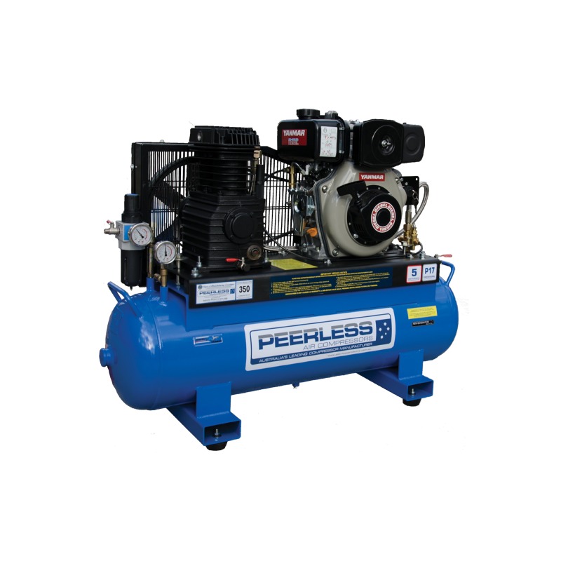 Peerless P17 Diesel Air Compressor Belt Drive Skid Foot Tank – 17 CFM / 350LPM