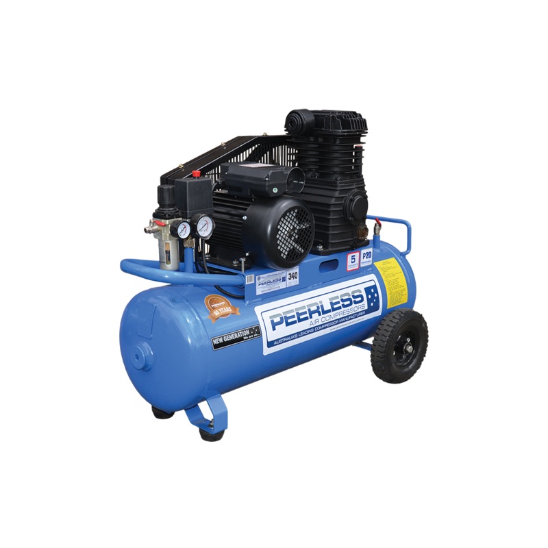 Peerless P20 High Flow Single Phase Air Compressor Belt Drive 3.5HP Portable – 20 CFM / 340 LPM