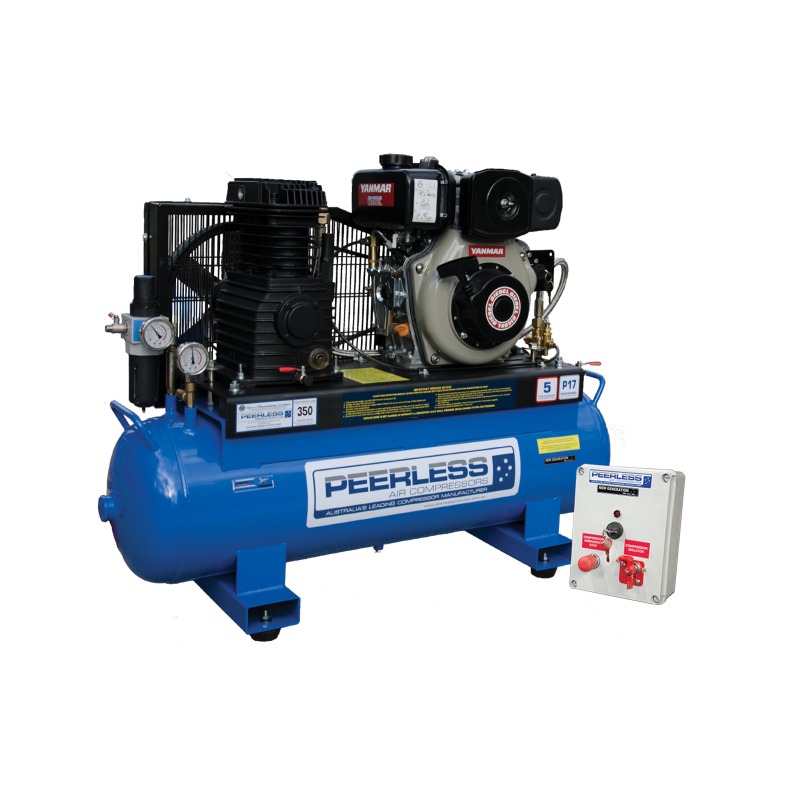 Peerless P17 Diesel Air Compressor with Retro Kit Belt Drive Skid Foot Tank – for Mine Specification – 17 CFM / 350 LPM