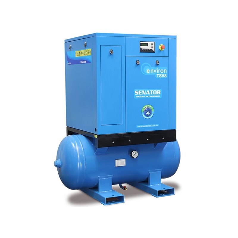 Senator TSV8 Rotary Screw Variable Speed Air Compressor – 7.5 kW 450L 8/10/13 bar – 14-36CFM / 396-1019LPM – Tank Mounted