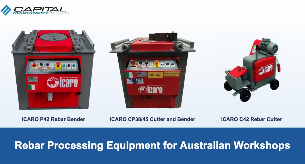 ICARO P42 rebar bender, CP38/45 combined cutter and bender and C42 rebar cutter