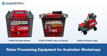 Rebar Processing Equipment for Australian Workshops ICARO P42 rebar bender, CP38/45 combined cutter and bender and C42 rebar cutter