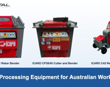 Rebar Processing Equipment for Australian Workshops ICARO P42 rebar bender, CP38/45 combined cutter and bender and C42 rebar cutter